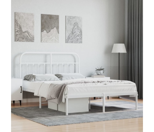 Estructura cama sin colchón con cabecero metal blanco 135x190cm