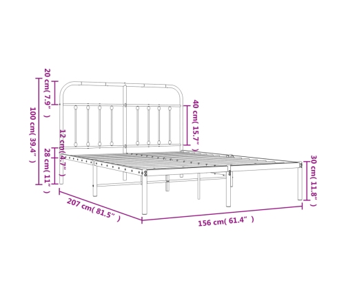 Estructura cama sin colchón con cabecero metal blanco 150x200cm