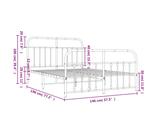 Estructura cama sin colchón con estribo metal blanco 140x190 cm