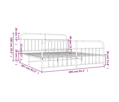 vidaXL Estructura cama metal con cabecero y estribo blanco 200x200 cm