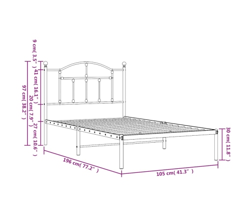 Estructura cama sin colchón con cabecero metal negro 100x190 cm