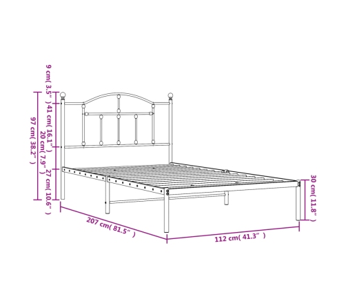 Estructura cama sin colchón con cabecero metal negro 107x203 cm