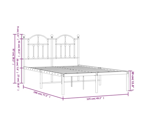 Estructura cama sin colchón con cabecero metal negro 120x190 cm