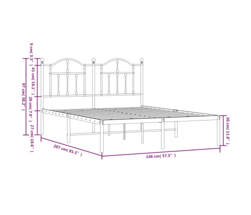 Estructura cama sin colchón con cabecero metal negro 140x200 cm