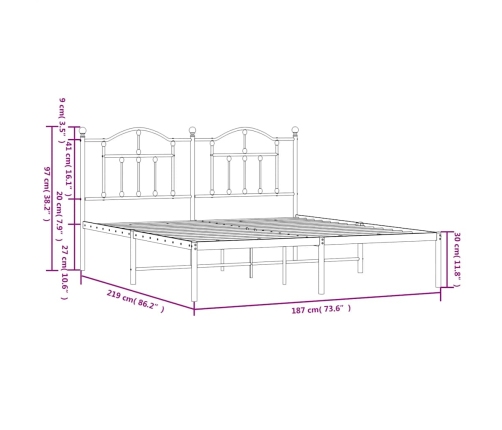 Estructura cama sin colchón con cabecero metal negro 183x213 cm