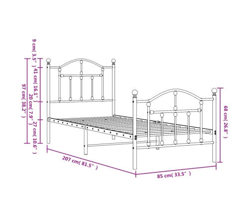 Estructura cama sin colchón con estribo metal negro 80x200 cm