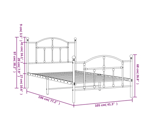 Estructura cama sin colchón con estribo metal negro 100x190 cm