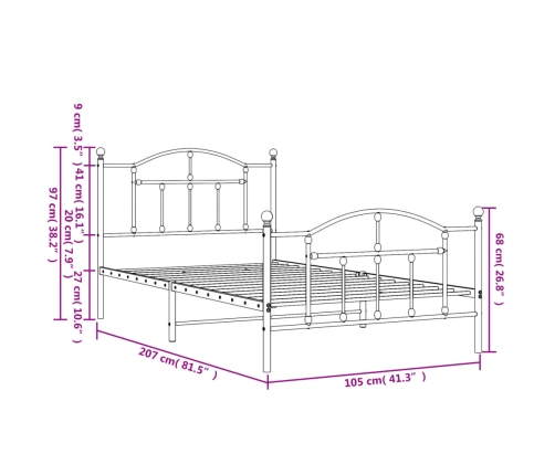 Estructura cama sin colchón con estribo metal negro 100x200 cm