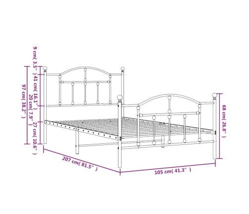 Estructura cama sin colchón con estribo metal negro 100x200 cm