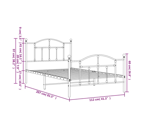 Estructura cama sin colchón con estribo metal negro 107x203 cm