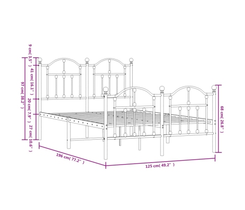 Estructura cama sin colchón con estribo metal negro 120x190 cm