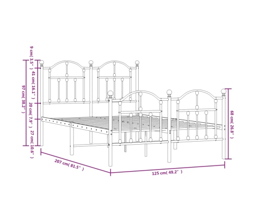 Estructura cama sin colchón con estribo metal negro 120x200 cm