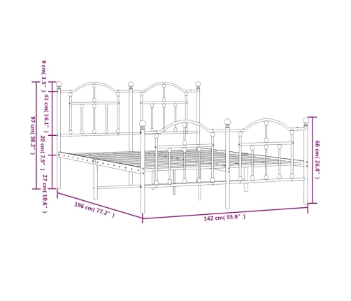 Estructura cama sin colchón con estribo metal negro 135x190 cm