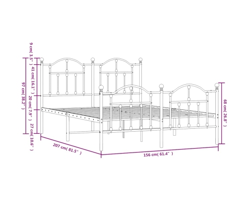 Estructura cama sin colchón con estribo metal negro 150x200 cm