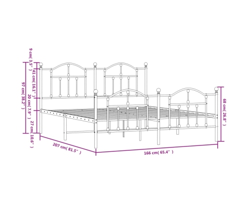 Estructura cama sin colchón con estribo metal negro 160x200 cm