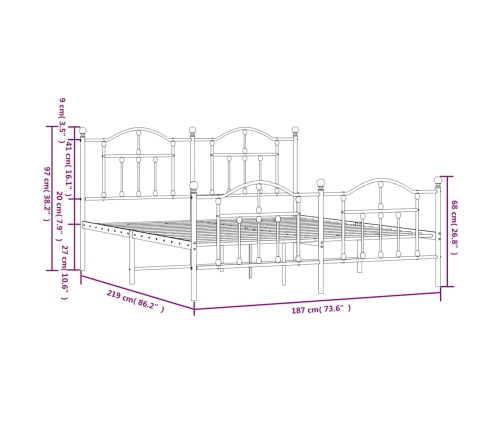 Estructura cama sin colchón con estribo metal negro 183x213 cm