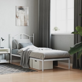 Estructura cama sin colchón con cabecero metal blanco 90x190 cm