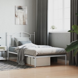 Estructura cama sin colchón con cabecero metal blanco 100x190cm