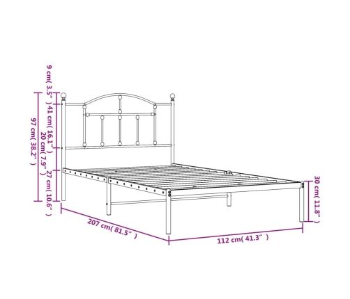 Estructura cama sin colchón con cabecero metal blanco 107x203cm