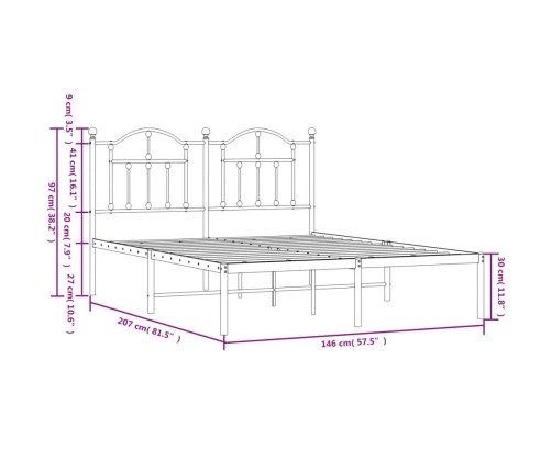 Estructura cama sin colchón con cabecero metal blanco 140x200cm