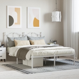 Estructura cama sin colchón con cabecero metal blanco 140x200cm