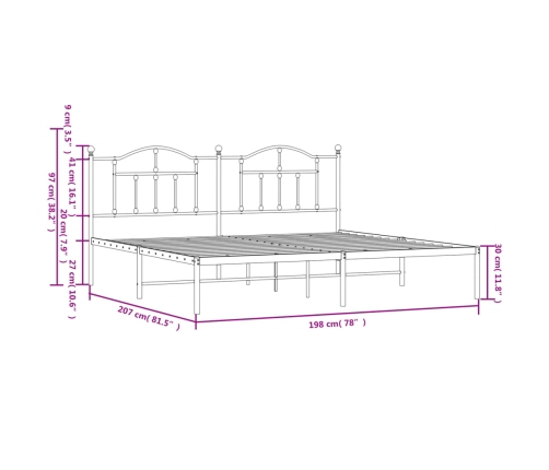 Estructura cama sin colchón con cabecero metal blanco 193x203cm