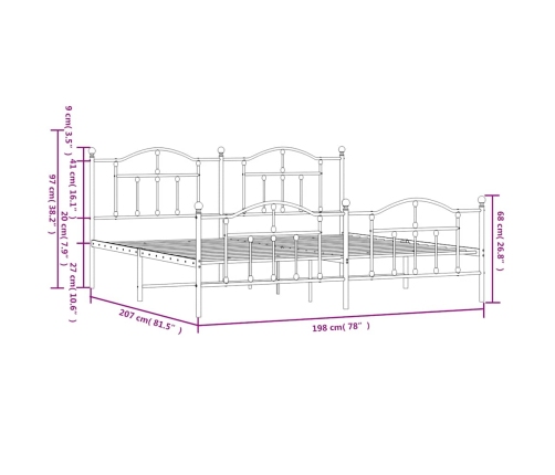 Estructura cama sin colchón con estribo metal blanco 193x203 cm