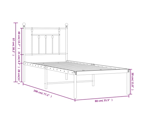 Estructura cama sin colchón con cabecero metal negro 75x190 cm