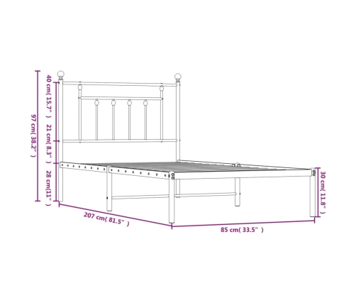 Estructura cama sin colchón con cabecero metal negro 80x200 cm