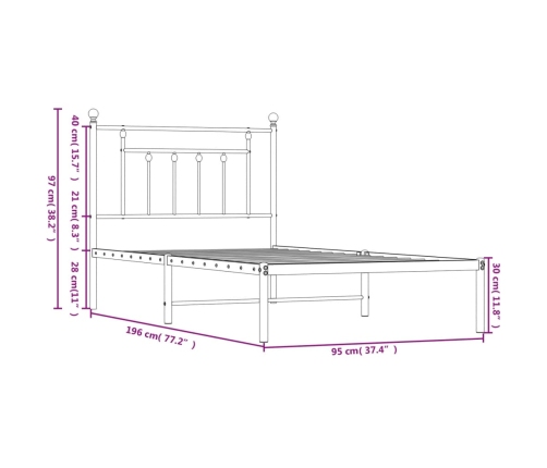 Estructura cama sin colchón con cabecero metal negro 90x190 cm