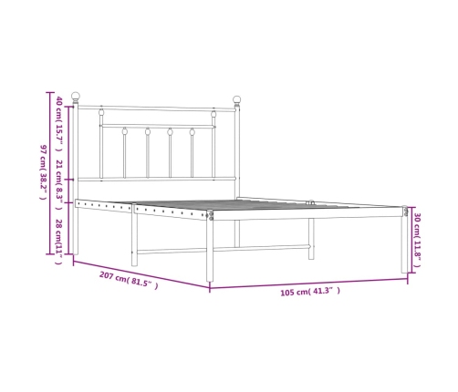 Estructura cama sin colchón con cabecero metal negro 100x200 cm