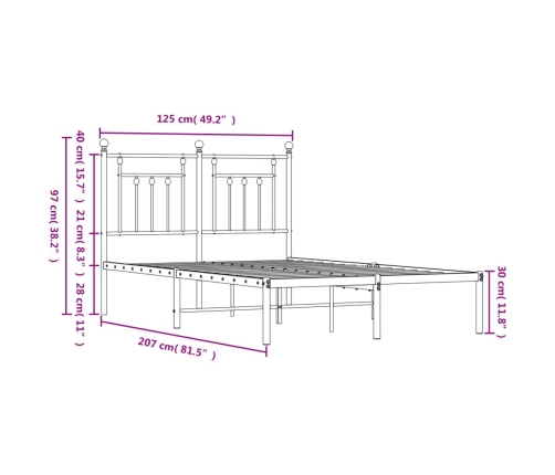 Estructura cama sin colchón con cabecero metal negro 120x200 cm