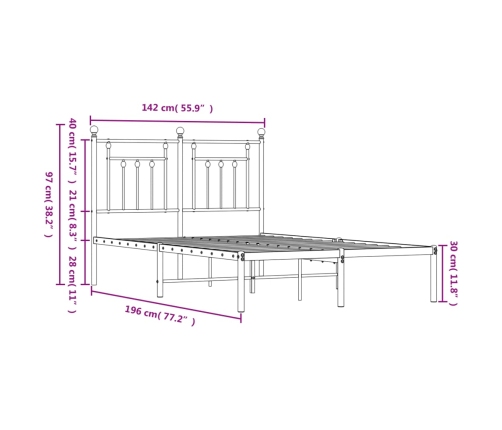 Estructura cama sin colchón con cabecero metal negro 135x190 cm