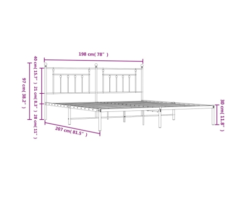 Estructura cama sin colchón con cabecero metal negro 193x203 cm
