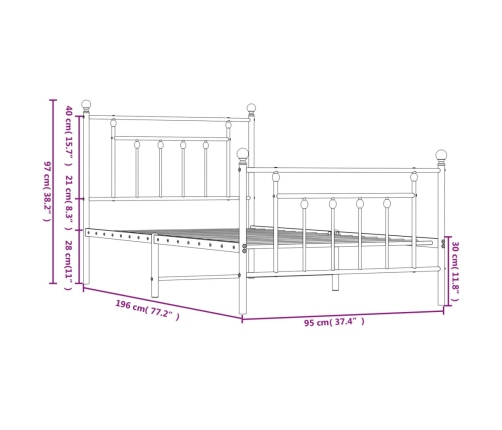 Estructura cama sin colchón con estribo metal negro 90x190 cm