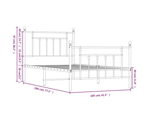 Estructura cama sin colchón con estribo metal negro 100x190 cm