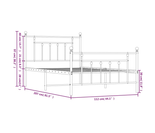 Estructura cama sin colchón con estribo metal negro 107x203 cm