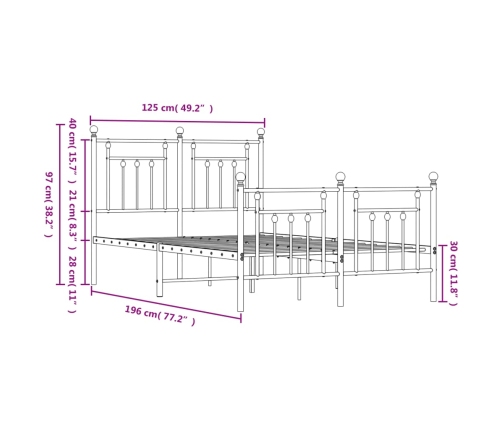 Estructura cama sin colchón con estribo metal negro 120x190 cm