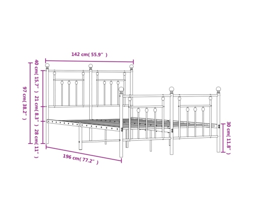 Estructura cama sin colchón con estribo metal negro 135x190 cm