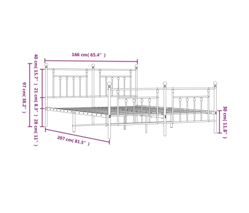 Estructura cama sin colchón con estribo metal negro 160x200 cm