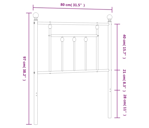 Cabecero de metal negro 75 cm