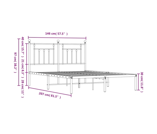 Estructura cama sin colchón con cabecero metal blanco 140x200cm