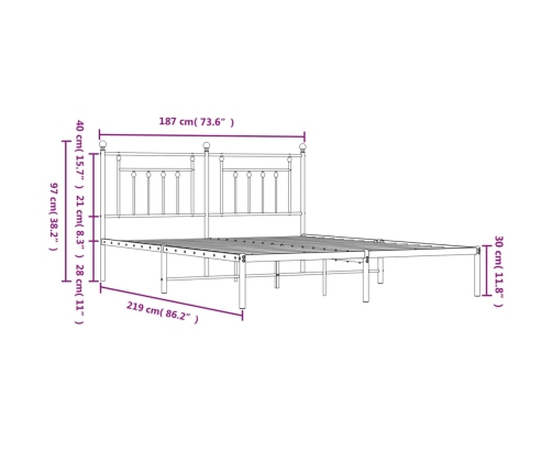 Estructura cama sin colchón con cabecero metal blanco 183x213cm