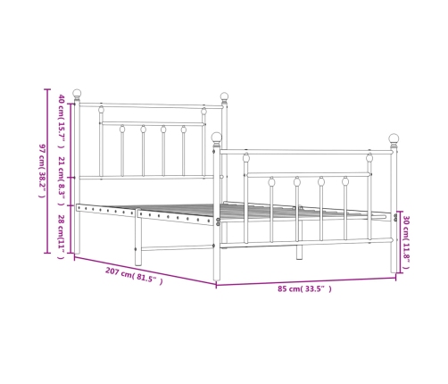 Estructura cama sin colchón con estribo metal blanco 80x200 cm