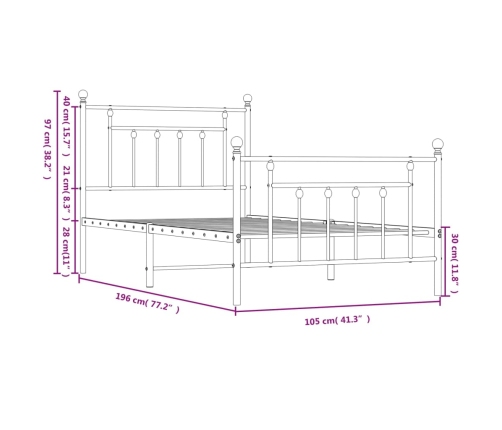 Estructura cama sin colchón con estribo metal blanco 100x190 cm