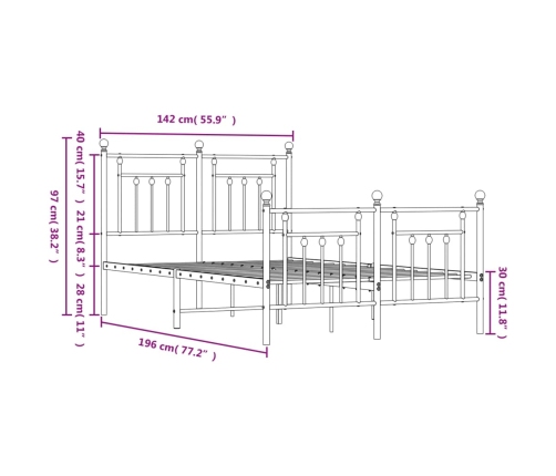 Estructura cama sin colchón con estribo metal blanco 135x190 cm