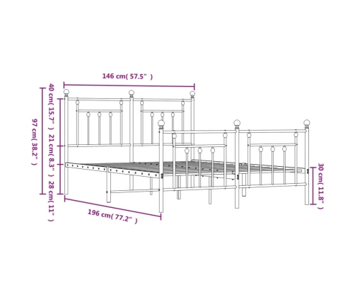 Estructura cama sin colchón con estribo metal blanco 140x190 cm