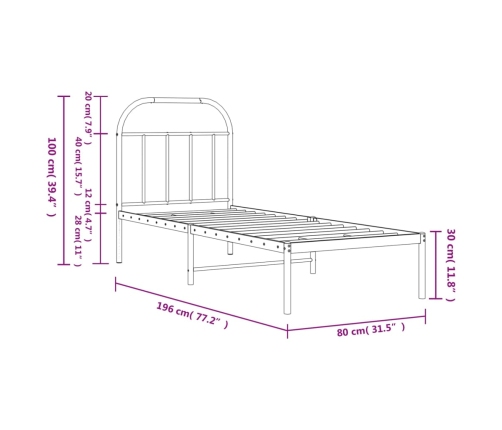 Estructura cama sin colchón con cabecero metal negro 75x190 cm