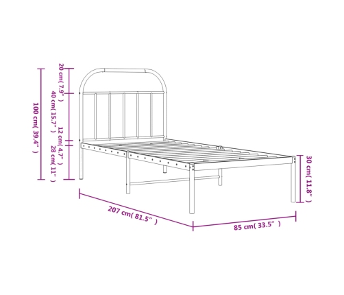 Estructura cama sin colchón con cabecero metal negro 80x200 cm