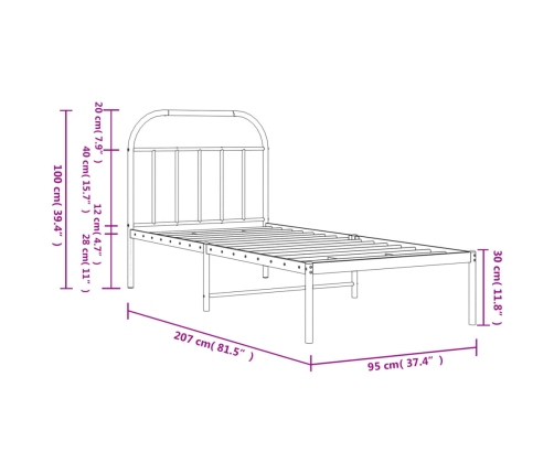 Estructura cama sin colchón con cabecero metal negro 90x200 cm